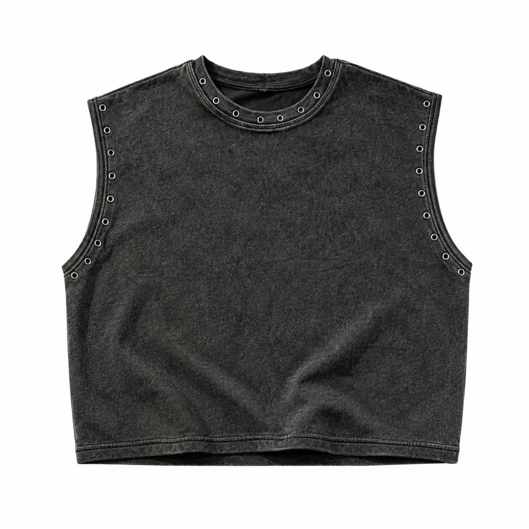 Techno Atzen Cropped Shirt mit Lochnieten