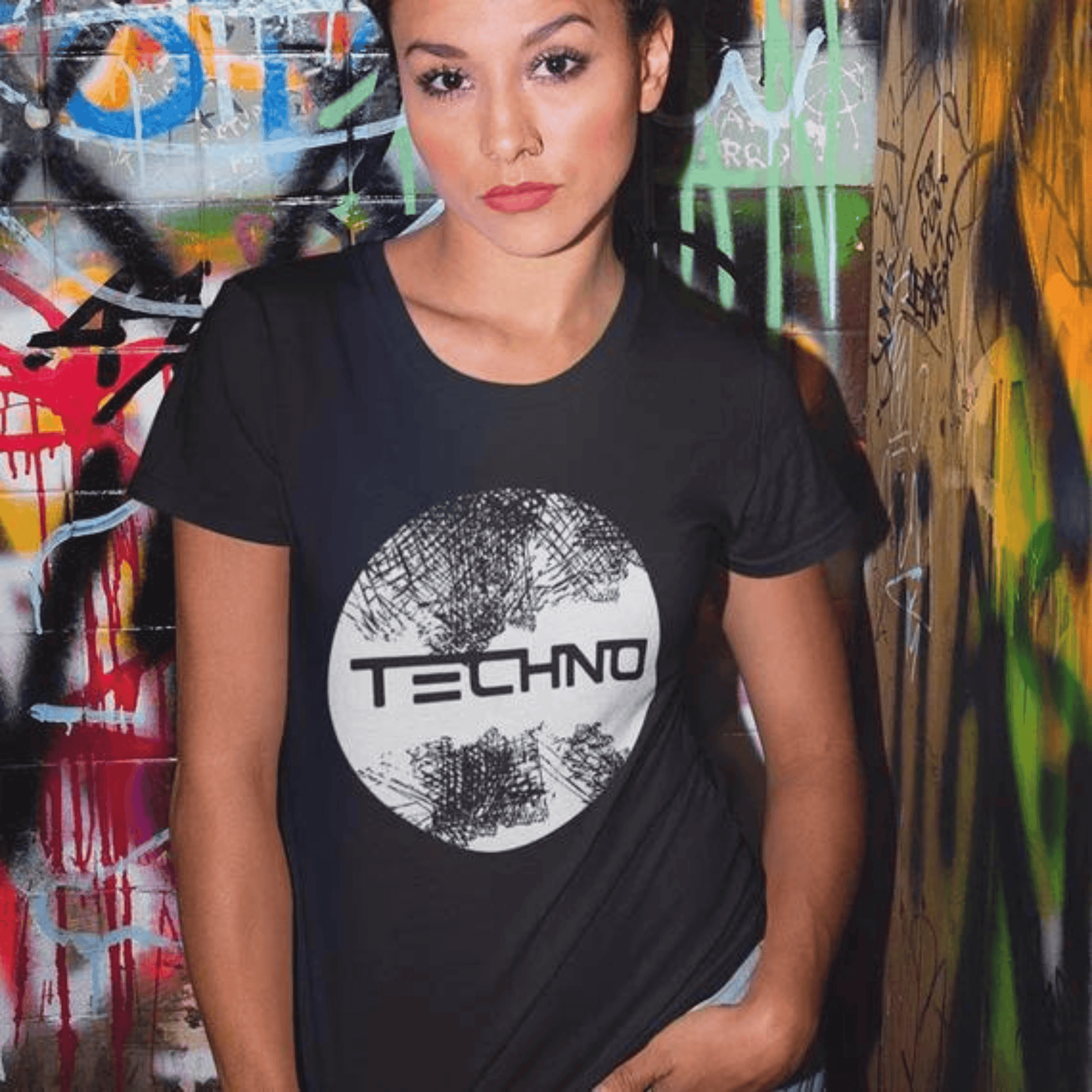 Techno Circle T-Shirt (schwarz oder weiß / Frauen) - FestivalStuff