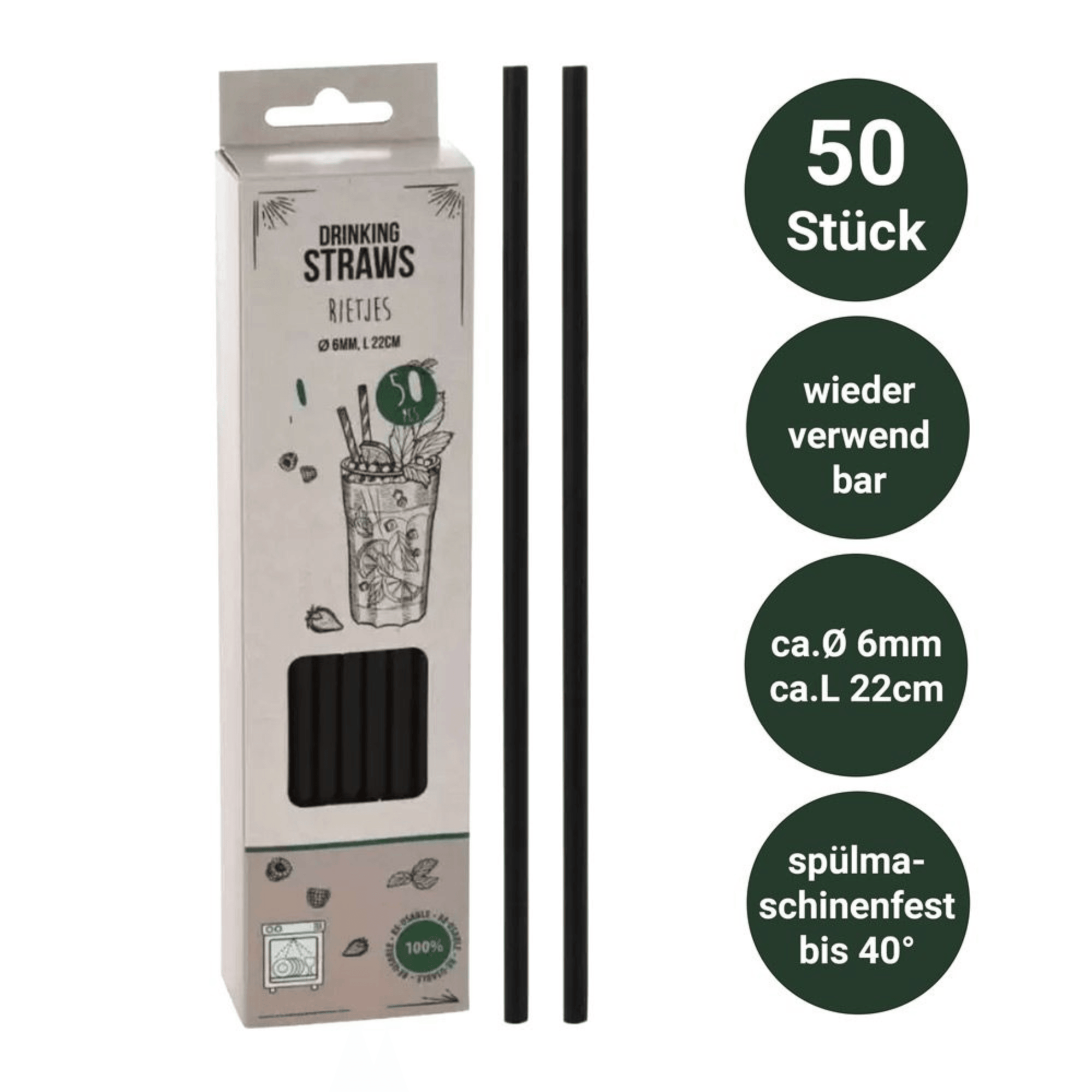 Trinkhalme schwarz wiederverwendbar 50er Set - FestivalStuff