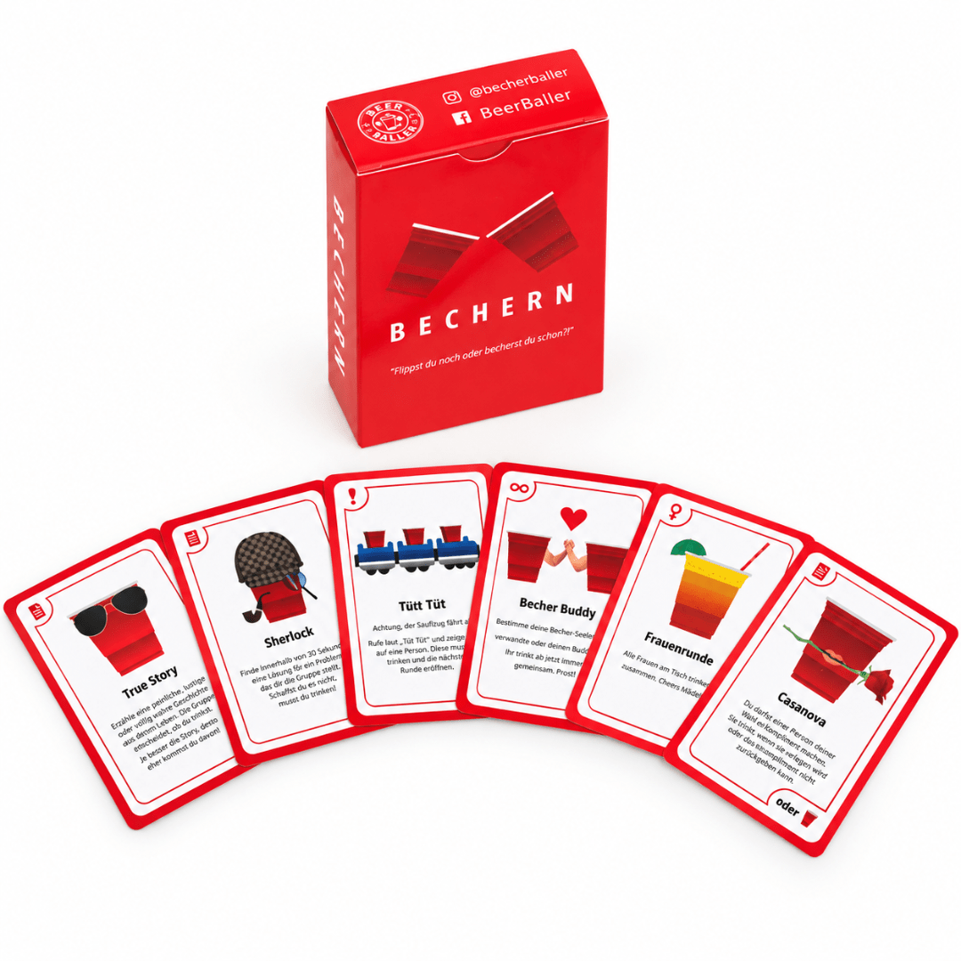 Bechern Trinkspiel mit 69 Karten und 10 Red Cups - FestivalStuff