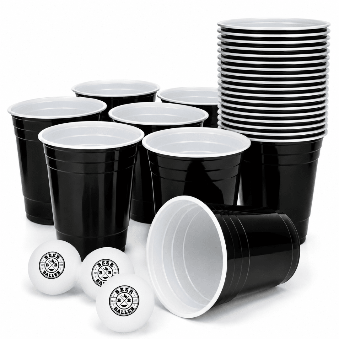 Beer Pong Becher Set Schwarz (25x inkl. 3 Bällen) - FestivalStuff