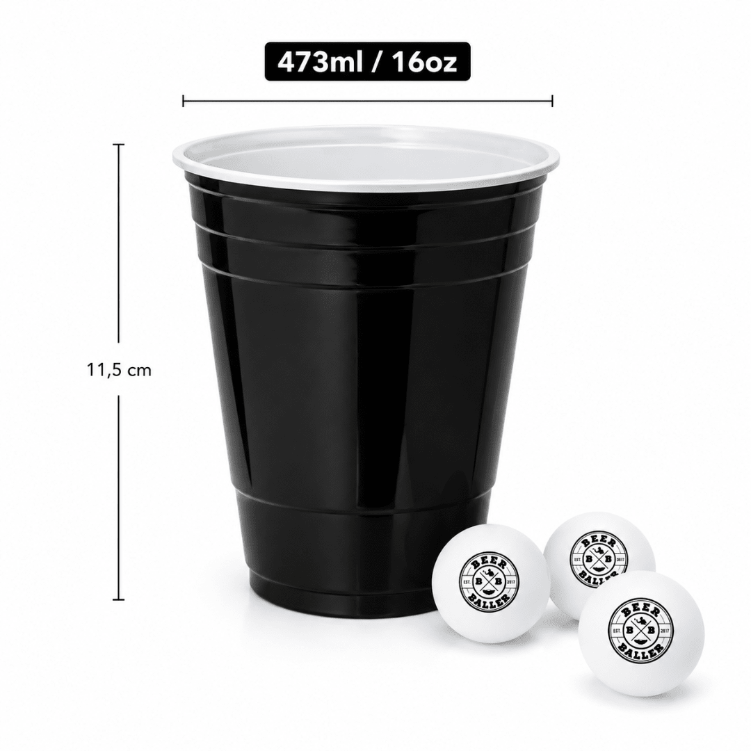 Beer Pong Becher Set Schwarz (25x inkl. 3 Bällen) - FestivalStuff