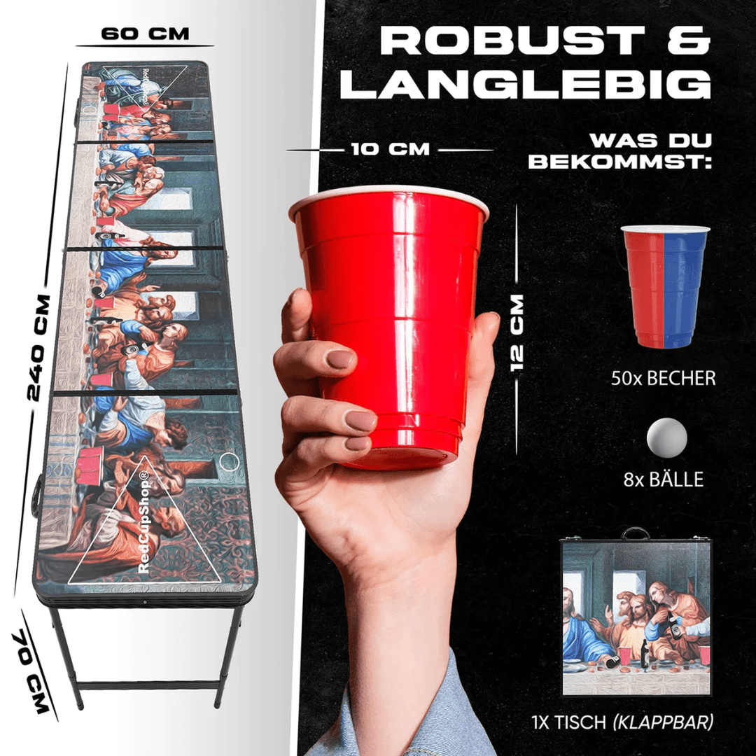 Beer Pong Tisch Set "Abendmahl" inkl. 50 Becher & 8 Bälle - FestivalStuff
