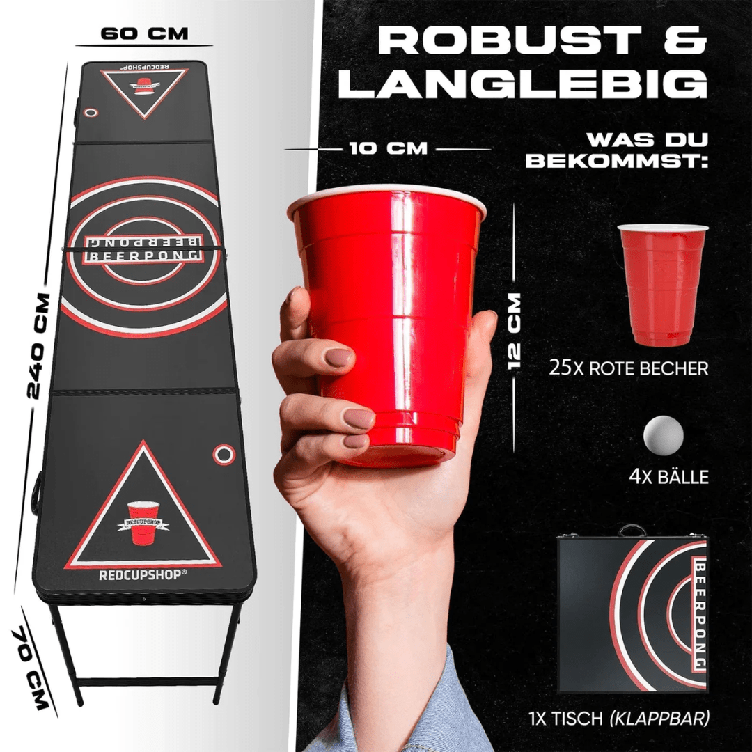 Beer Pong Tisch Set "RedCupShop" inkl. 50 Becher & 8 Bälle - FestivalStuff