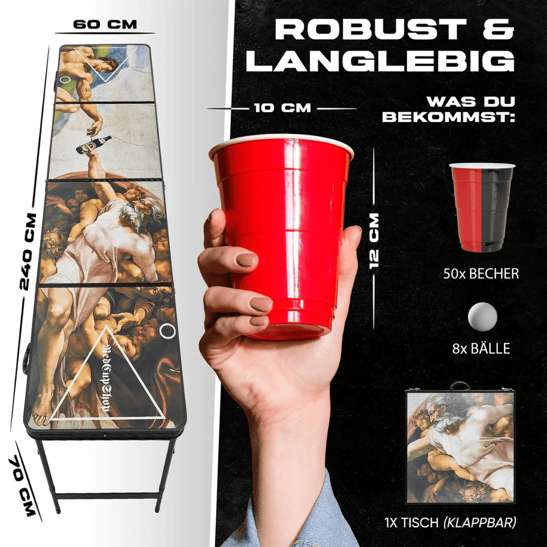 Beer Pong Tisch Set "Schaffung des Bieres" inkl. 50 Becher & 8 Bälle - FestivalStuff