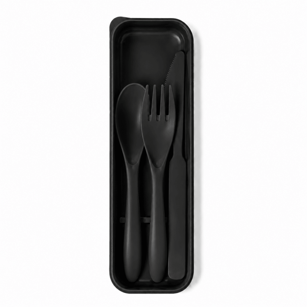 Besteckset Schwarz mit Etui 3-teilig - FestivalStuff