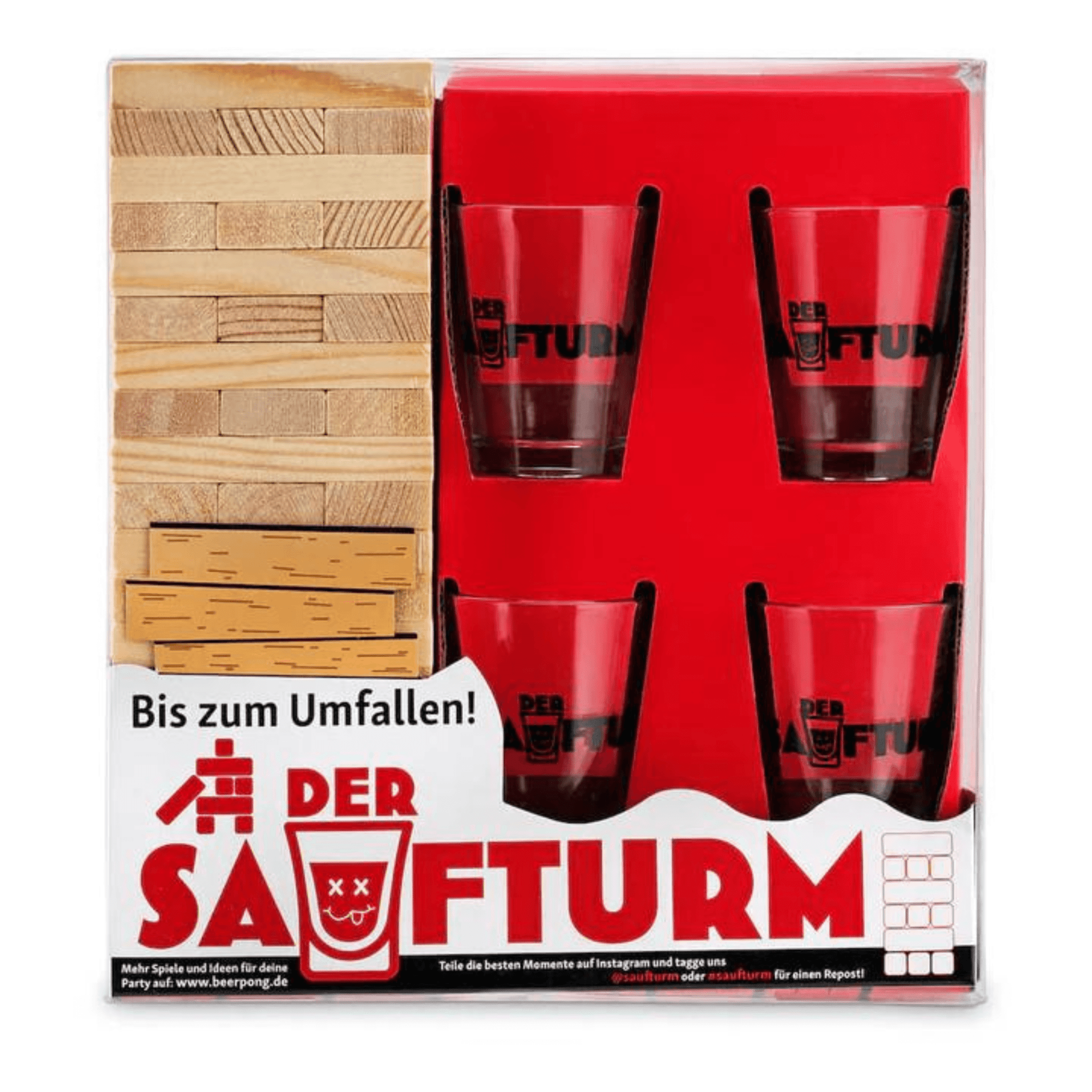 Der Saufturm - Geschicklichkeits - Partyspiel inkl. 4 Shot - Gläser - FestivalStuff