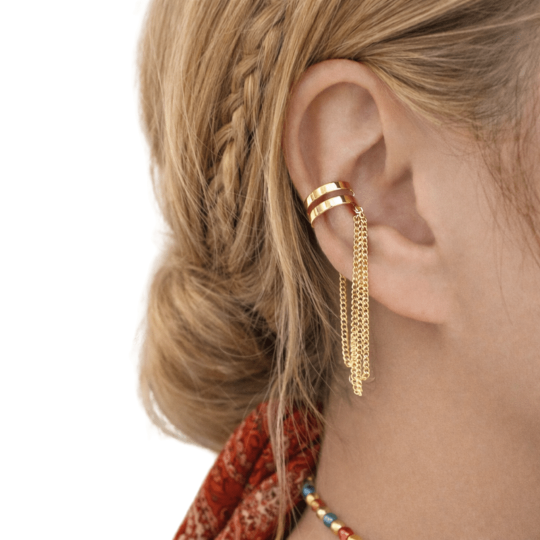 Ear Cuff Ohrschmuck mit Kette Gold - FestivalStuff