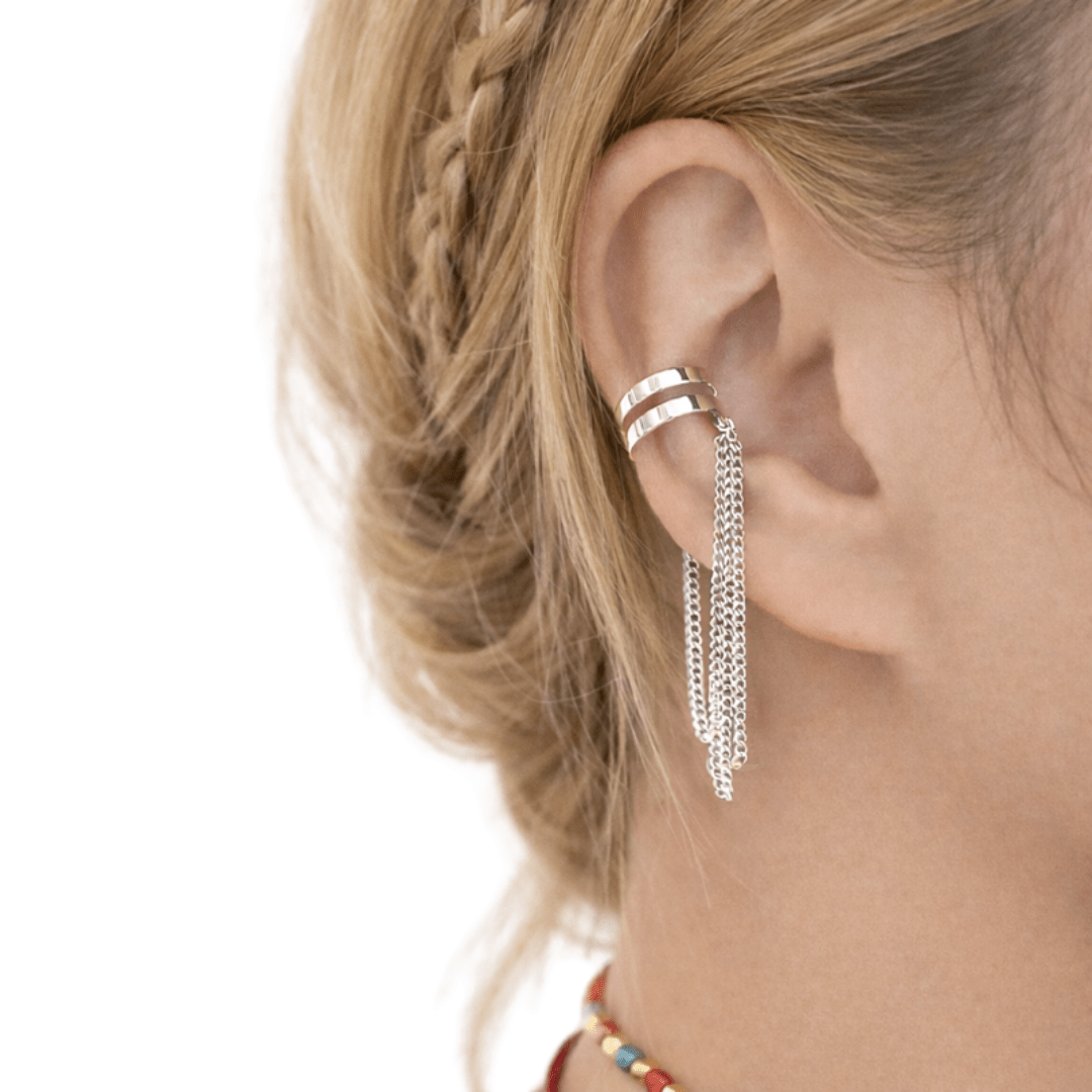 Ear Cuff Ohrschmuck mit Kette Silber - FestivalStuff