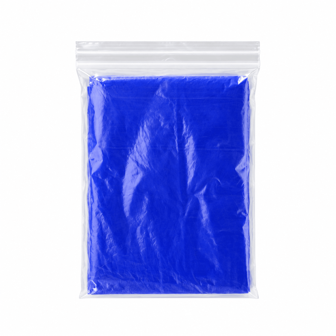 Einweg Regenponcho Blau mit Kapuze Einheitsgröße - FestivalStuff