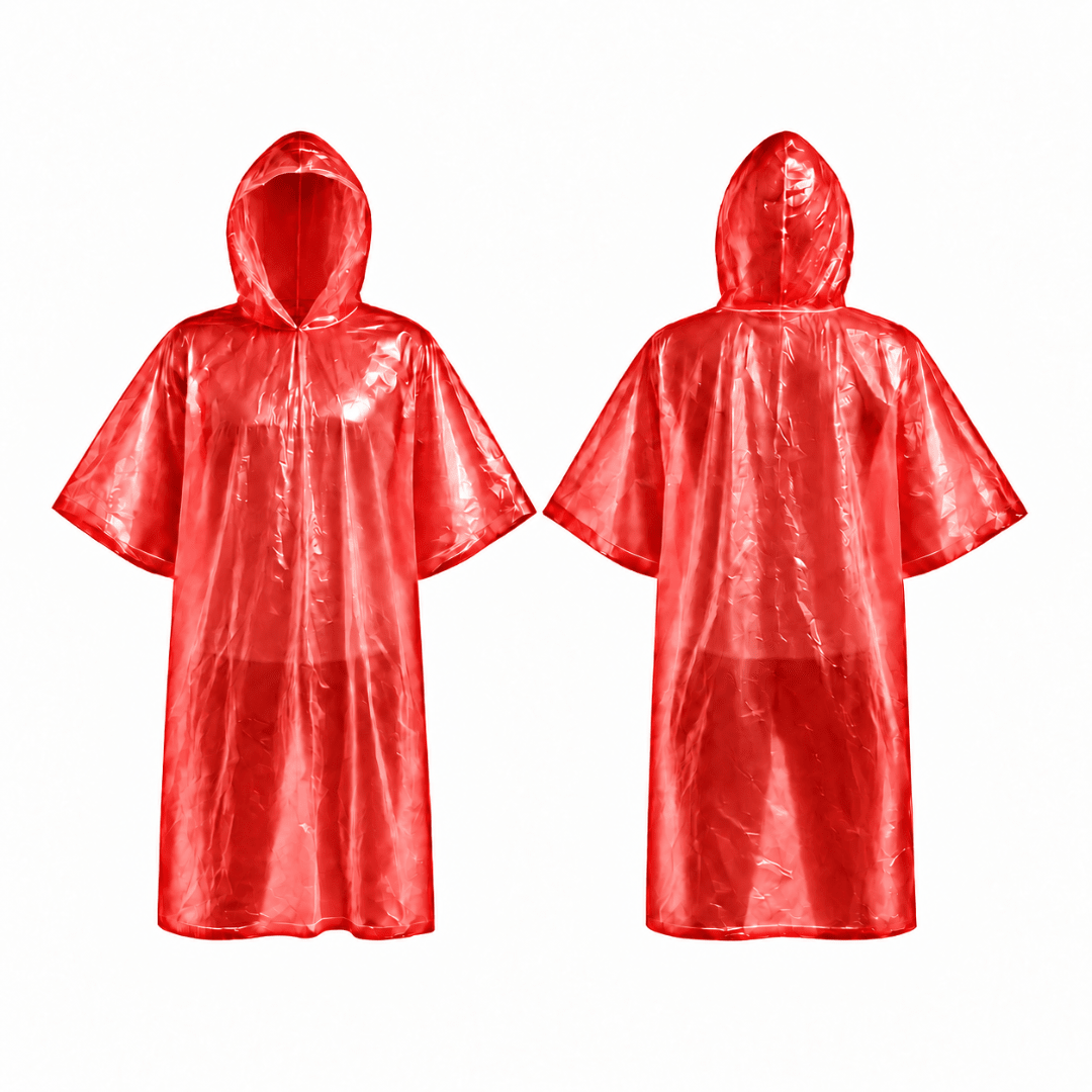 Einweg Regenponcho Rot mit Kapuze Einheitsgröße - FestivalStuff