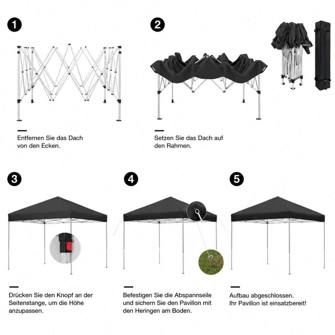 Faltpavillon 3x3 m Schwarz Pop Up - FestivalStuff