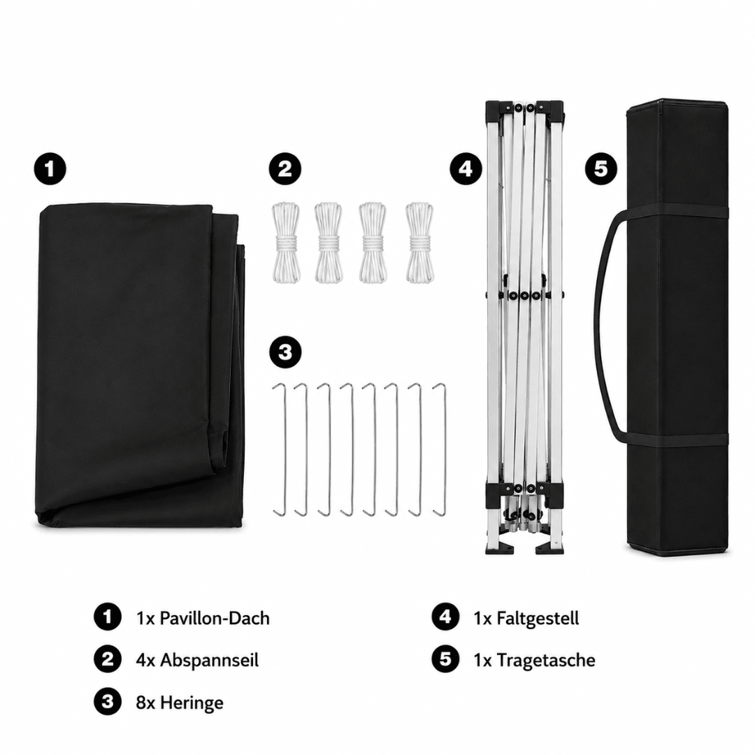 Faltpavillon 3x3 m Schwarz Pop Up - FestivalStuff