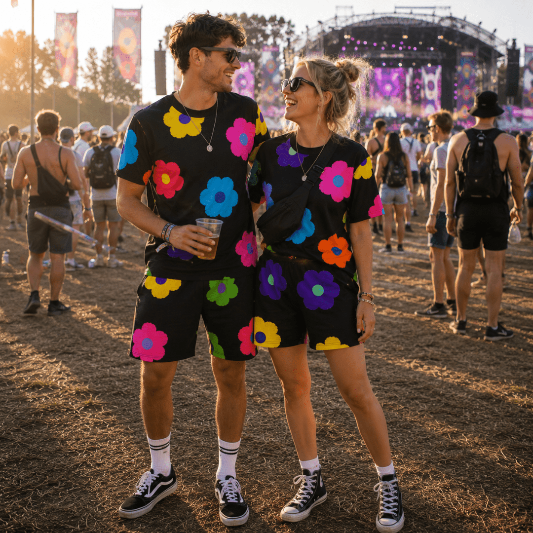 Festival Outfit Flower Pop Schwarz 2 - teilig - FestivalStuff
