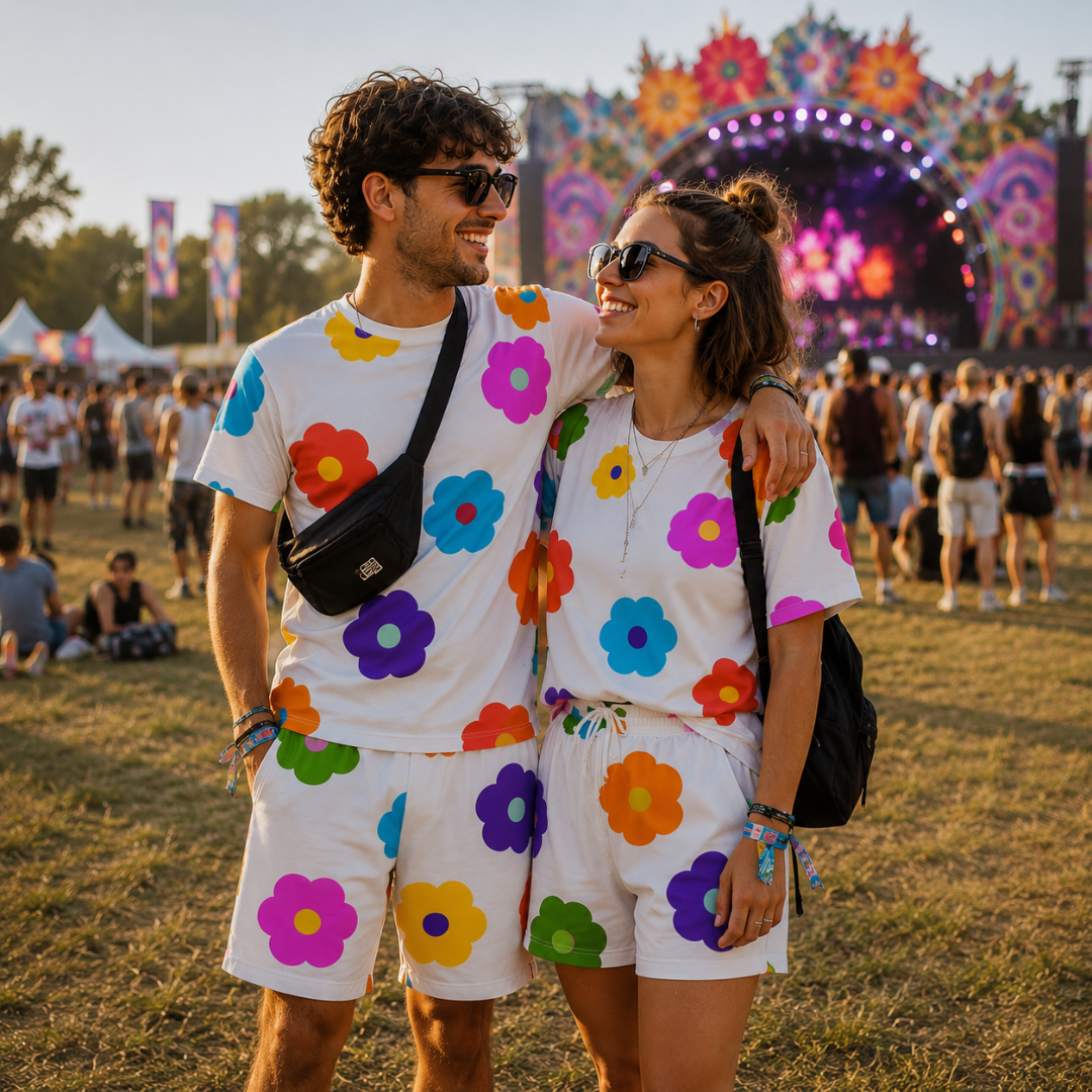 Festival Outfit Flower Pop Weiß 2 - teilig - FestivalStuff