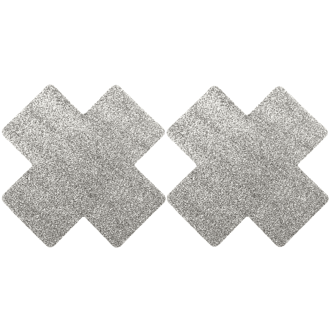 Glitzer Nippelpads Kreuz Silber - FestivalStuff