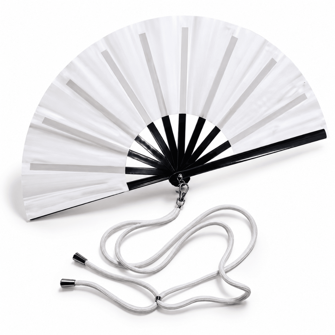 Großer Fächer 60 cm Weiß mit Umhängeband in Weiß - FestivalStuff