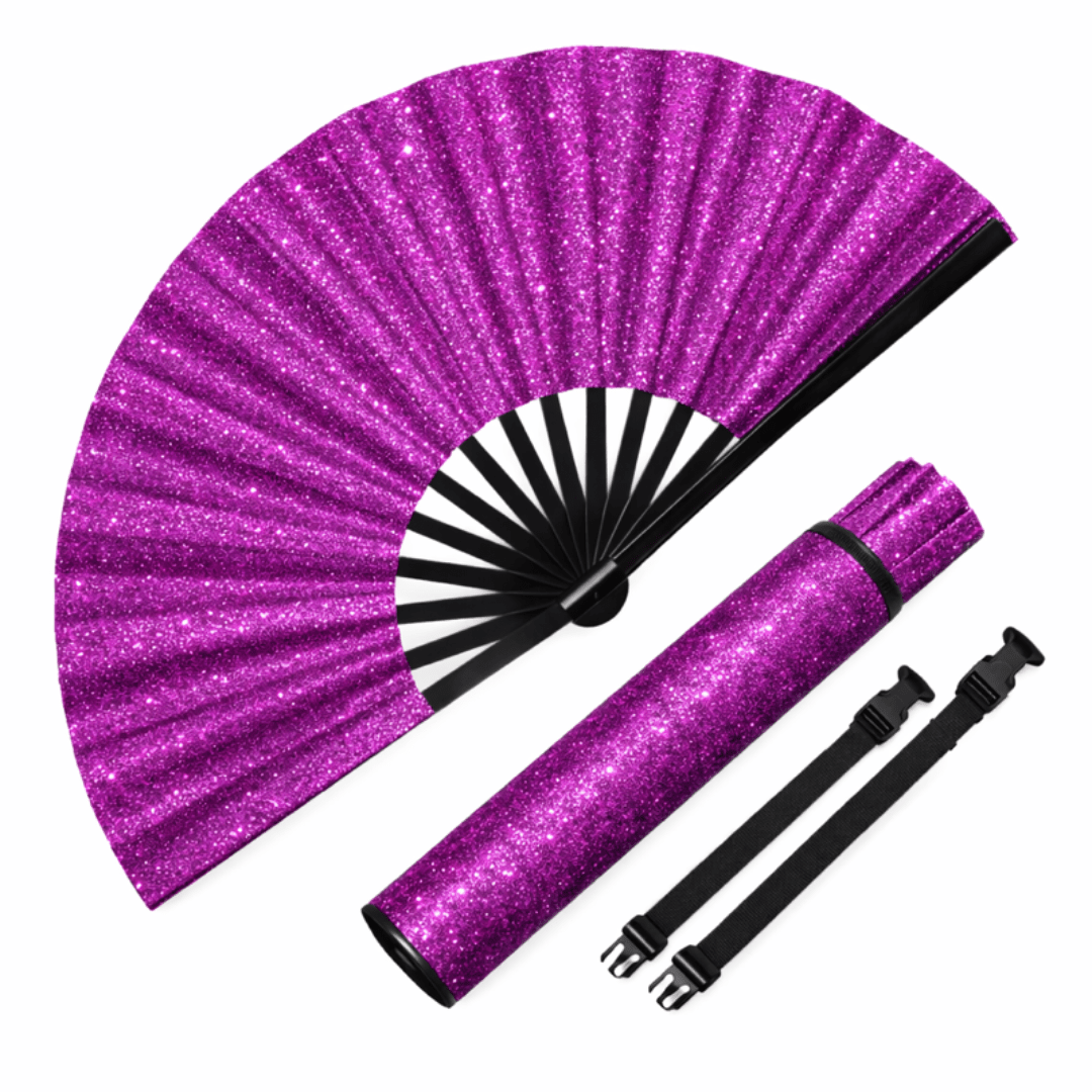 Großer Fächer 64 cm Glitter Lila mit Tasche - FestivalStuff