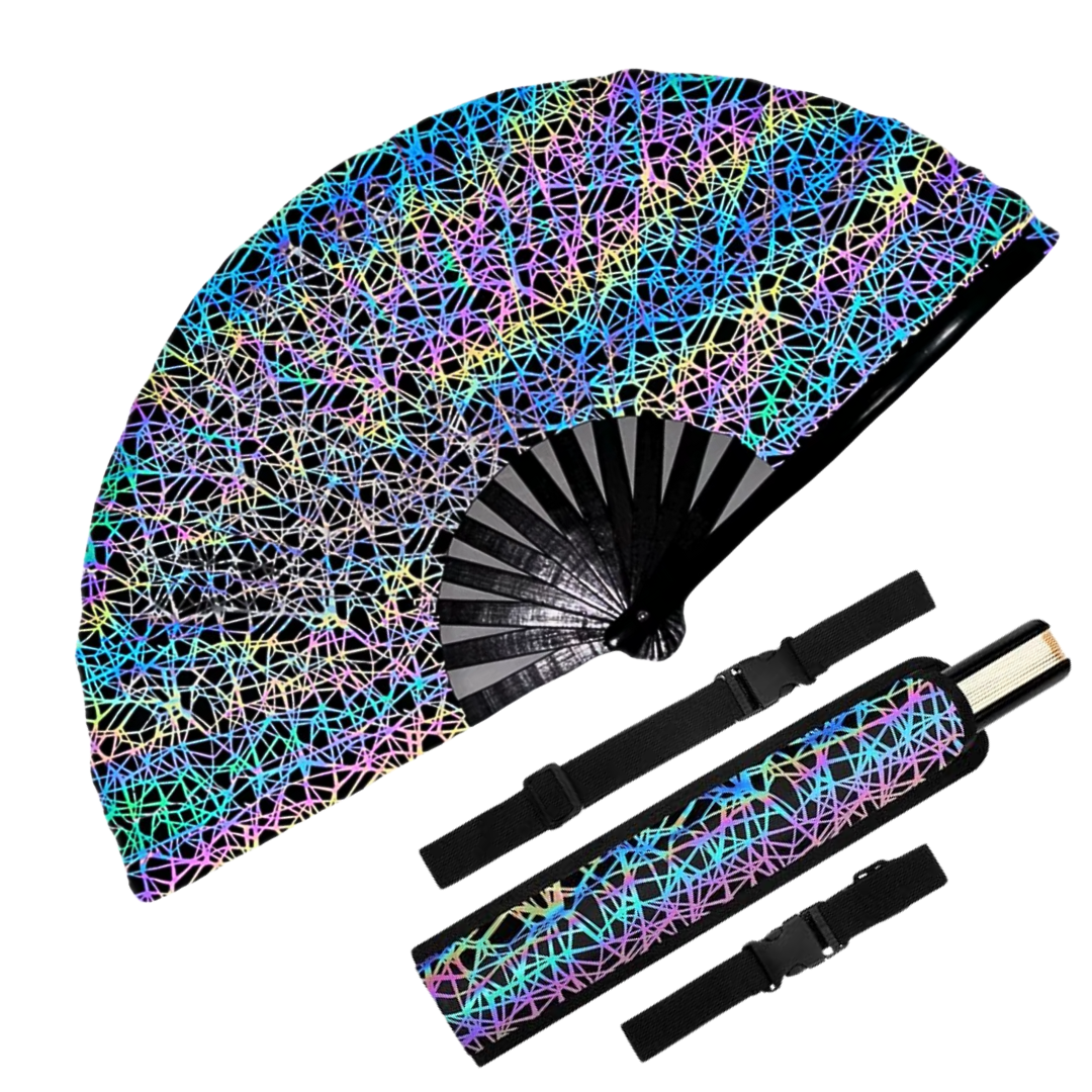 Großer Fächer 64 cm Psy Pattern mit Tasche - FestivalStuff