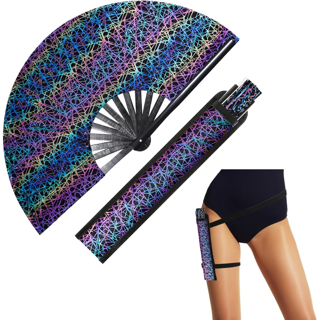 Großer Fächer 64 cm Psy Pattern mit Tasche - FestivalStuff