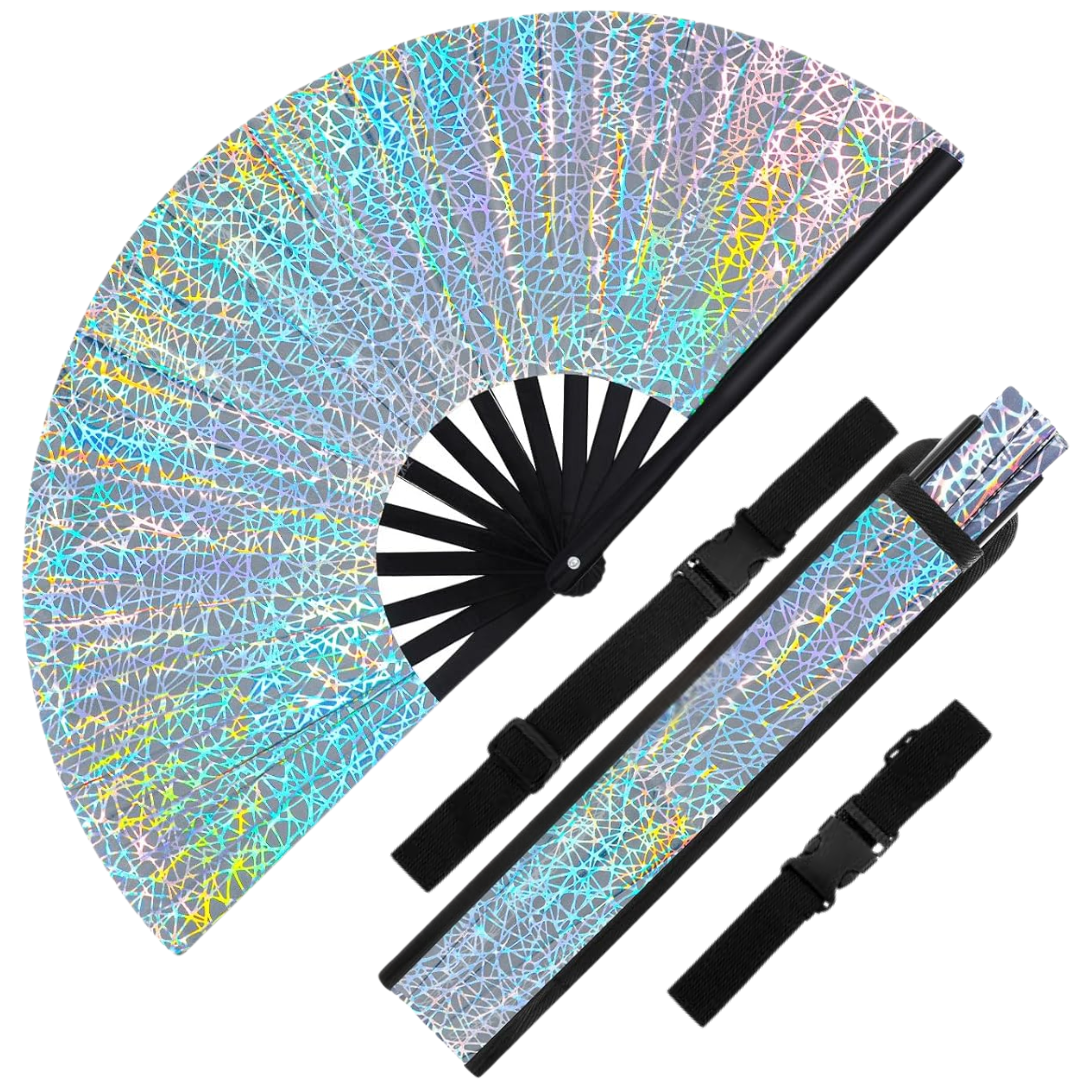 Großer Fächer 64 cm Techno Web mit Tasche - FestivalStuff
