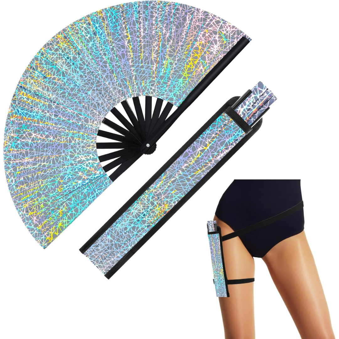 Großer Fächer 64 cm Techno Web mit Tasche - FestivalStuff