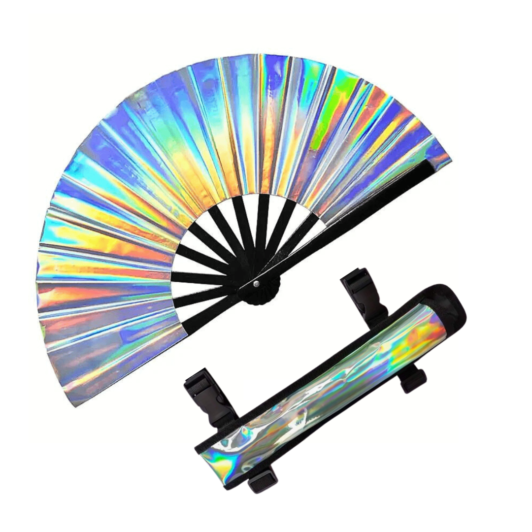 Großer Fächer 64cm Holograph mit Tasche - FestivalStuff