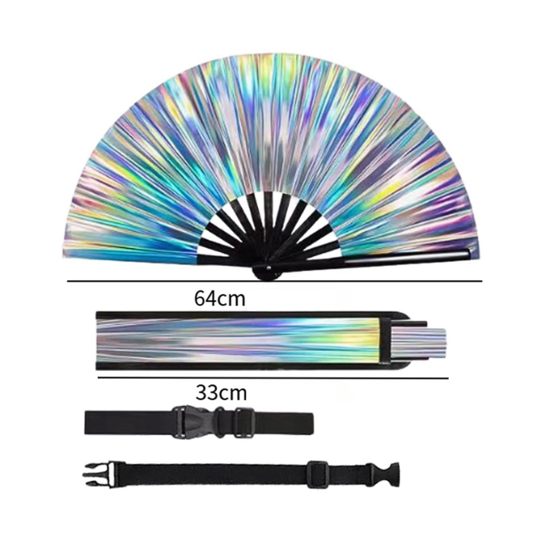 Großer Fächer 64cm Holograph mit Tasche - FestivalStuff