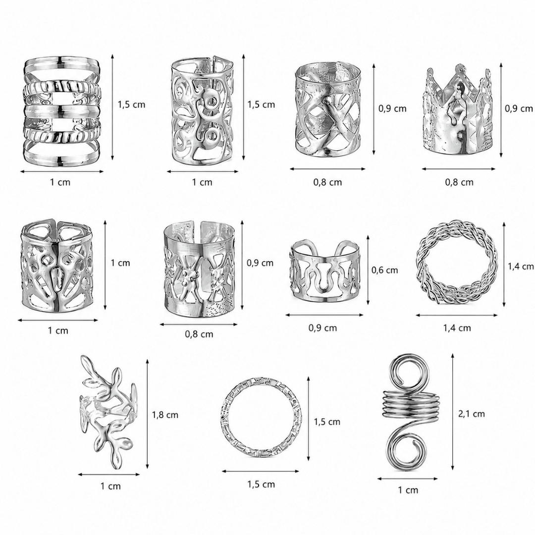 Haarringe Glam 280 teilig Silber - FestivalStuff