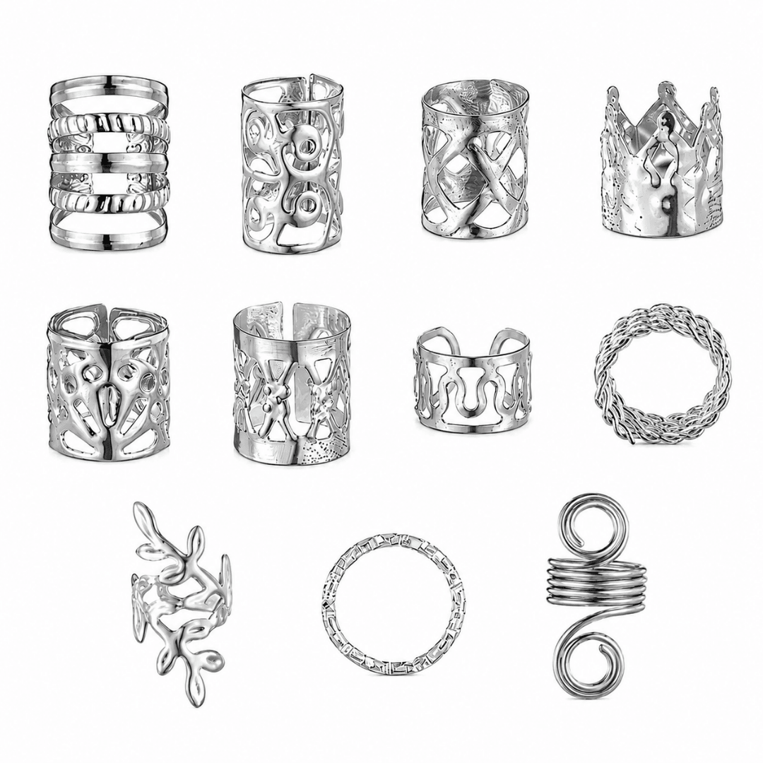 Haarringe Glam 280 teilig Silber - FestivalStuff