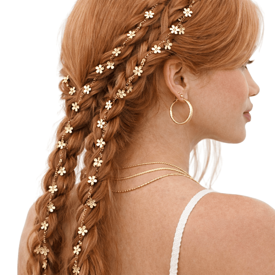 Haarschmuck Kette zum Einflechten Blumen Gold - FestivalStuff