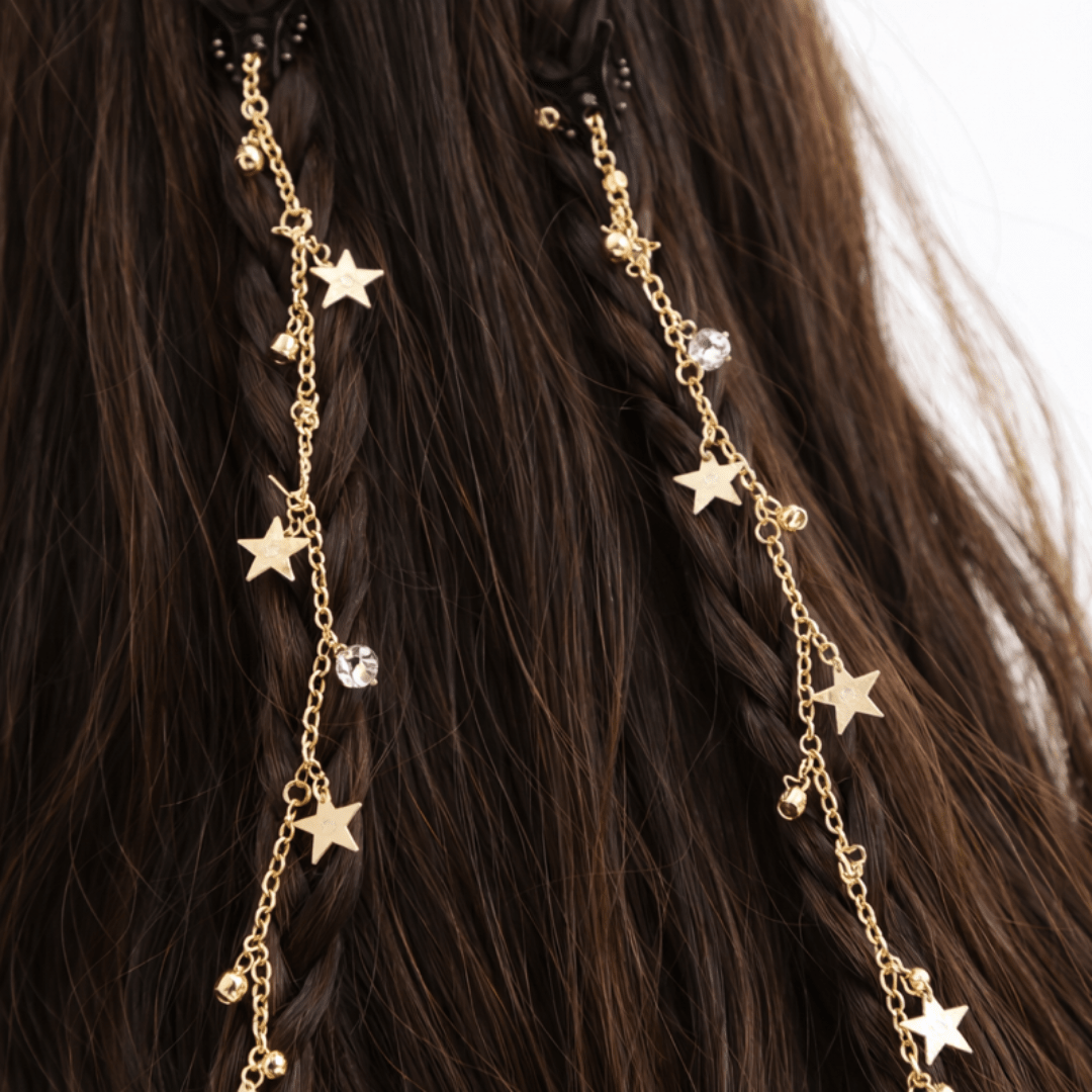 Haarschmuck Kette zum Einflechten Glitter Sterne Gold - FestivalStuff