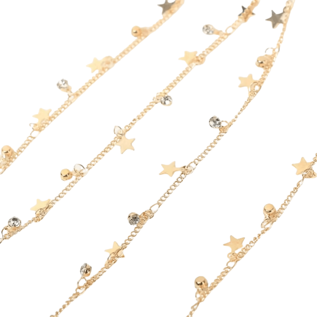 Haarschmuck Kette zum Einflechten Glitter Sterne Gold - FestivalStuff