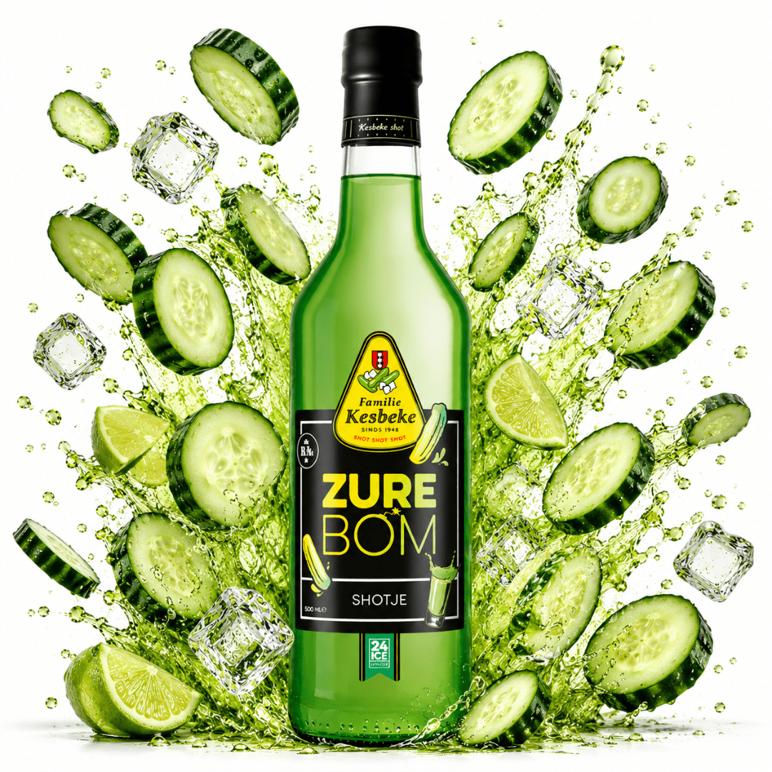Kesbeke Zure Bom Shot 500 ml – Gurkenlikör 14,9 % Vol. - FestivalStuff