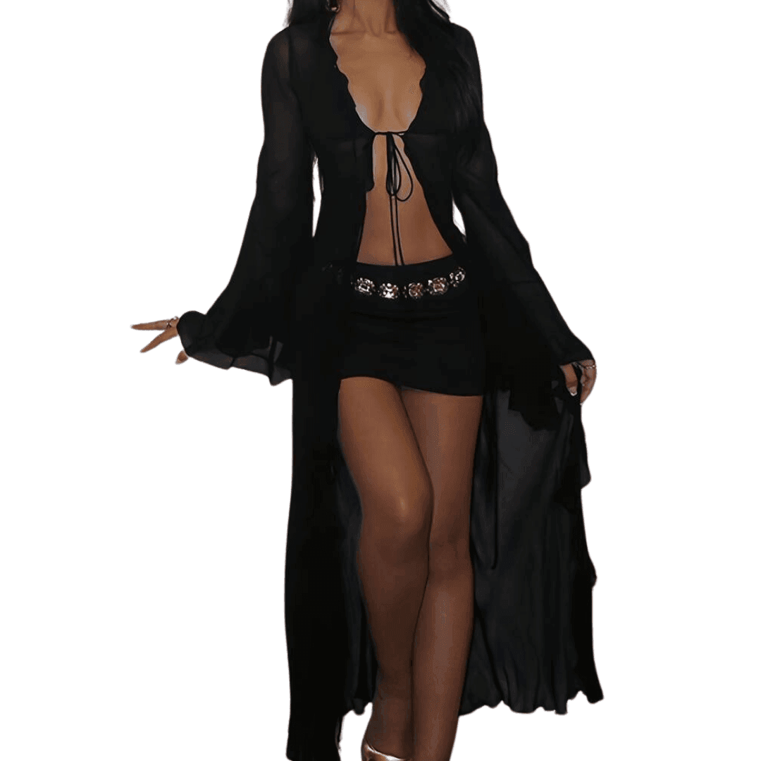 Kimono transparent schwarz - FestivalStuff