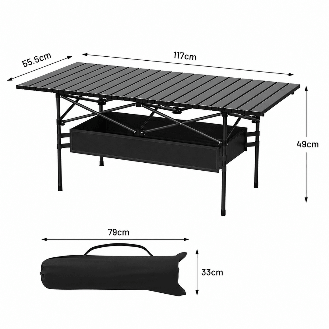 Klappbarer Campingtisch Schwarz 117 x 55 cm - FestivalStuff