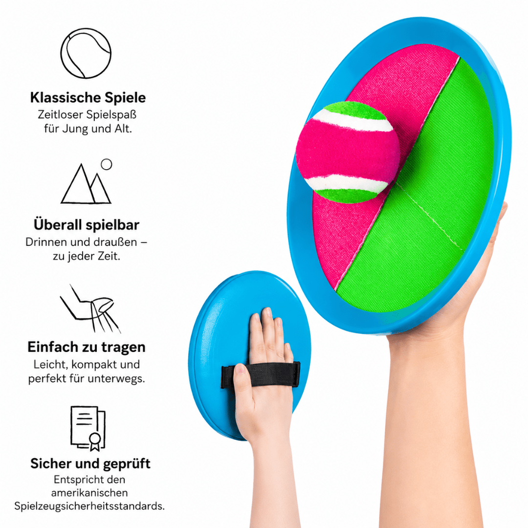 Klettball-Spiel Set mit 2 Fangscheiben & Ball - FestivalStuff
