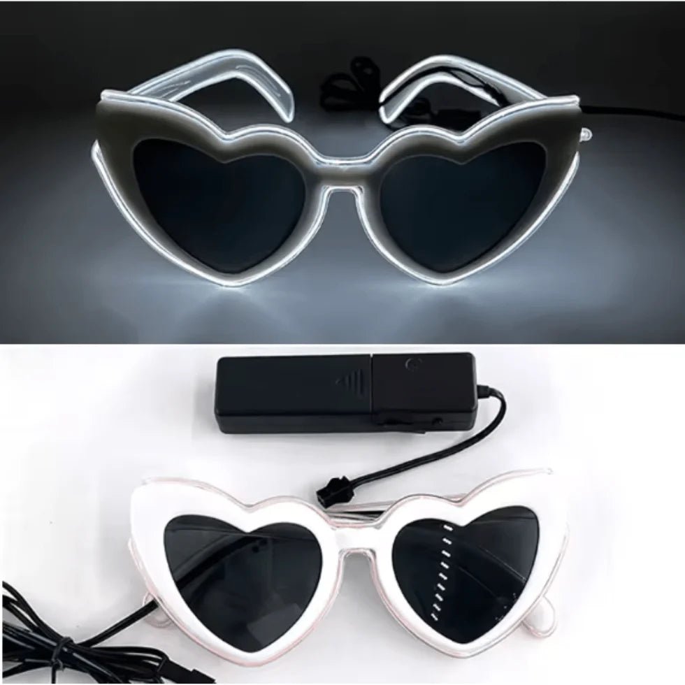 LED - Neonbrille Herz Weiß - FestivalStuff
