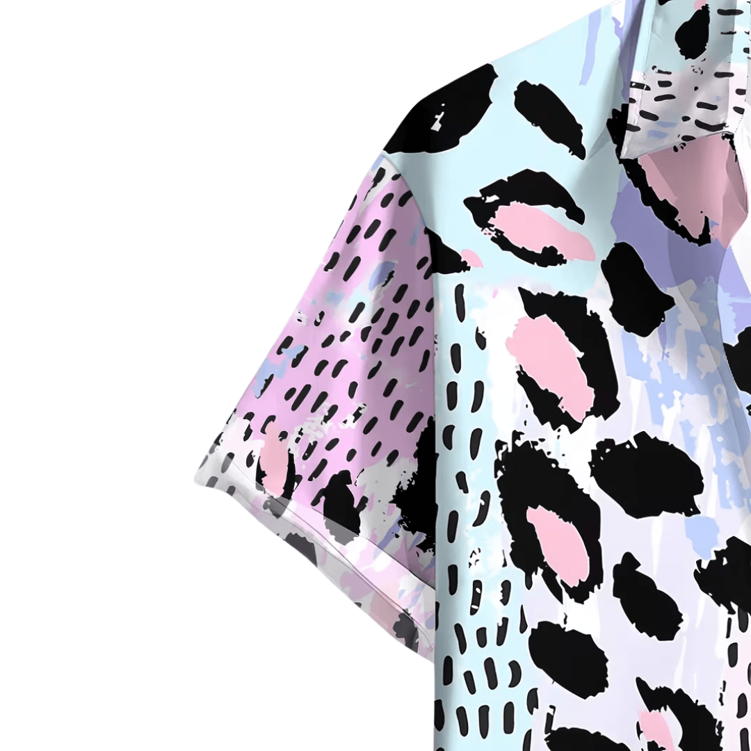 Leopardenhemd Pastell Blau - Rosa - FestivalStuff