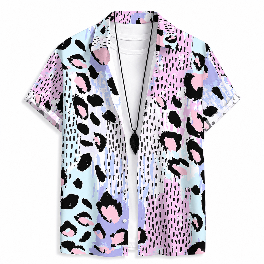 Leopardenhemd Pastell Blau - Rosa - FestivalStuff