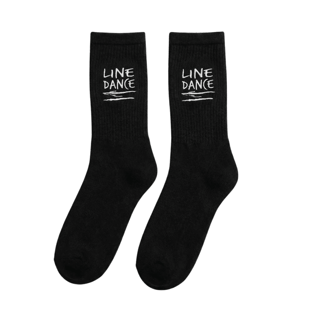 Line Dance bestickte Socken – Schwarz - FestivalStuff