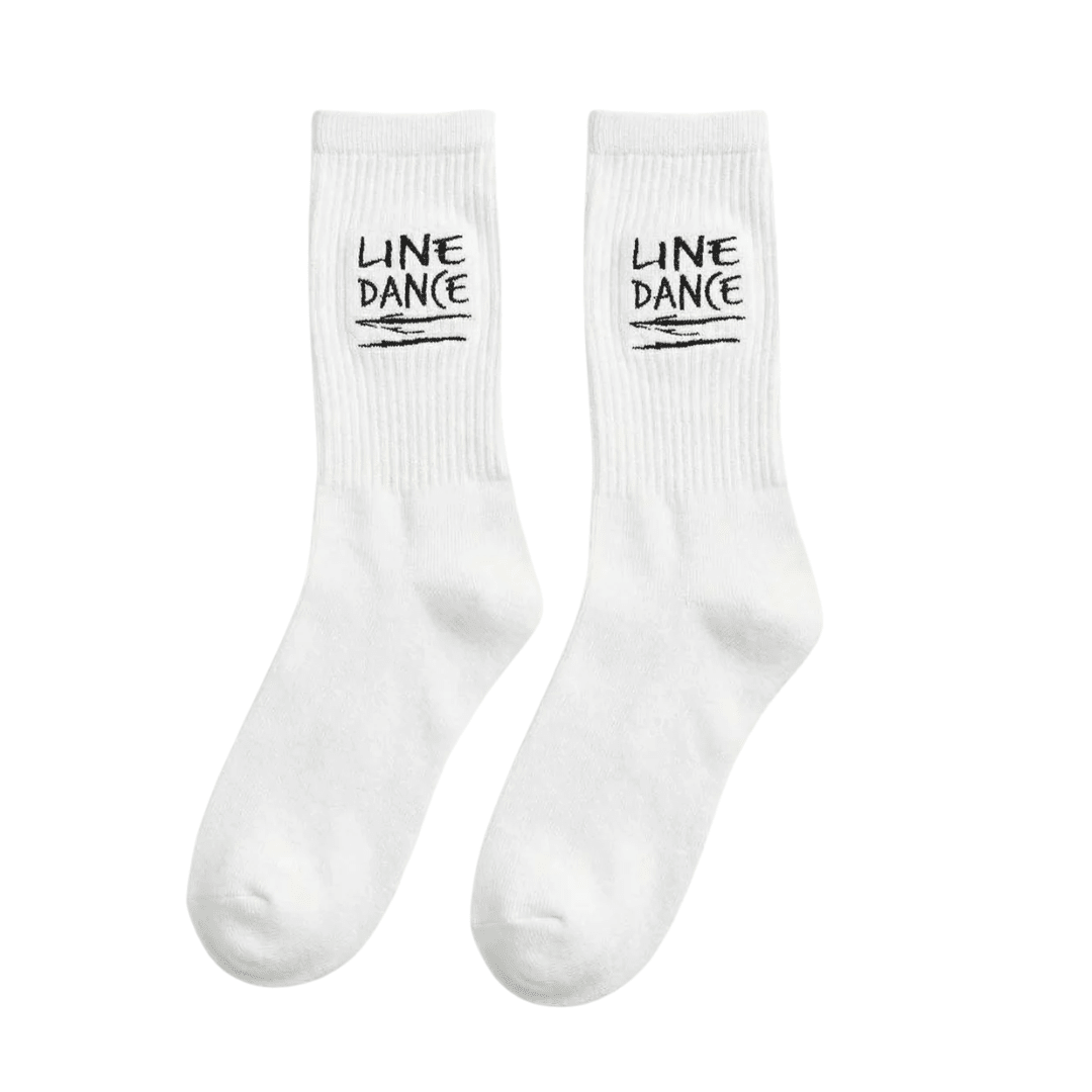 Line Dance bestickte Socken – Weiß - FestivalStuff
