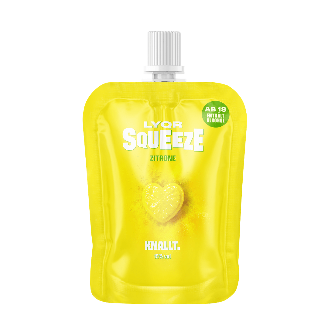 LYQR SQUEEZE Zitrone 30ml – Festival Shot im Quetschbeutel - FestivalStuff