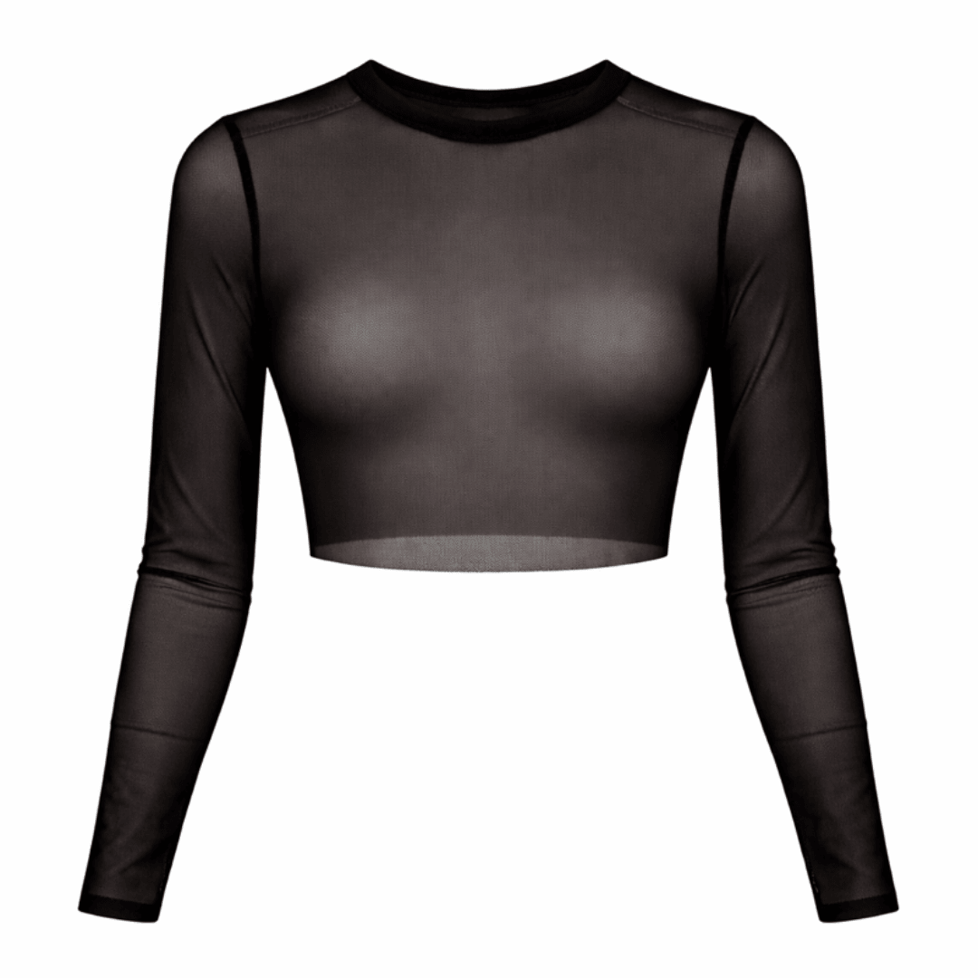 Mesh Crop Top Langarm Slim Fit - FestivalStuff