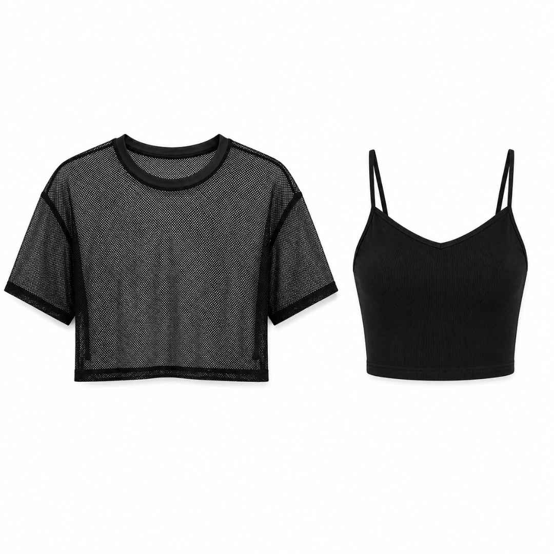 Mesh Crop Top Set Schwarz 2-teilig - FestivalStuff
