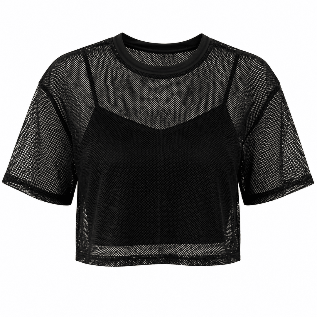 Mesh Crop Top Set Schwarz 2-teilig - FestivalStuff