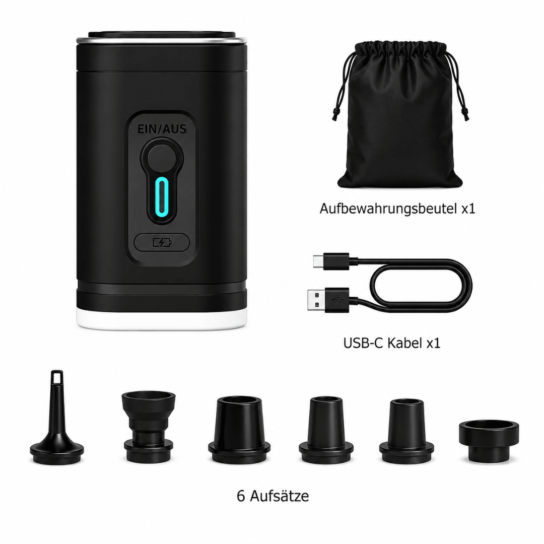 Mini Elektrische Luftpumpe mit LED Licht & Akku Schwarz - FestivalStuff