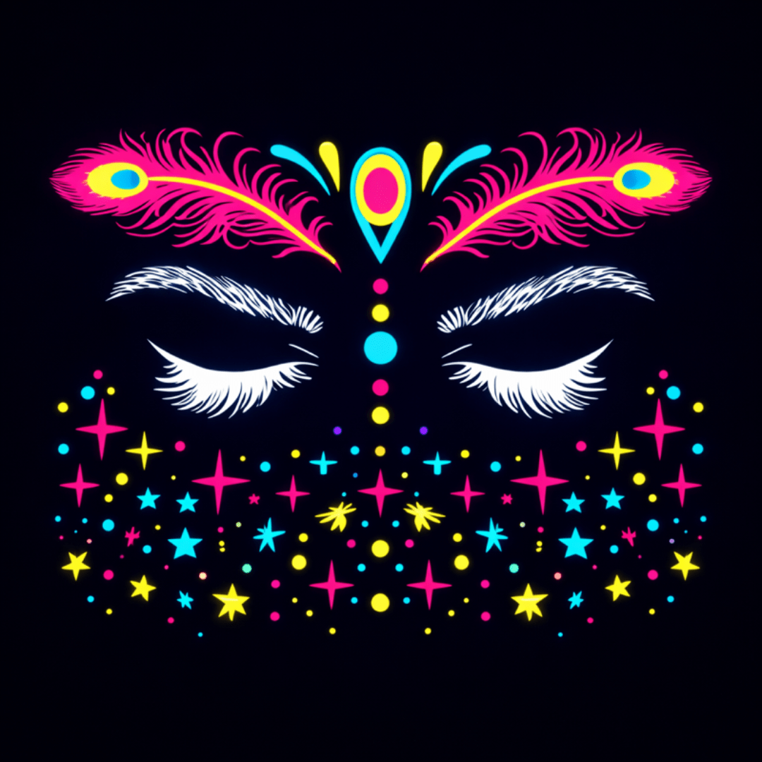 Neon Tattoo Gesicht Feder Ornament - FestivalStuff