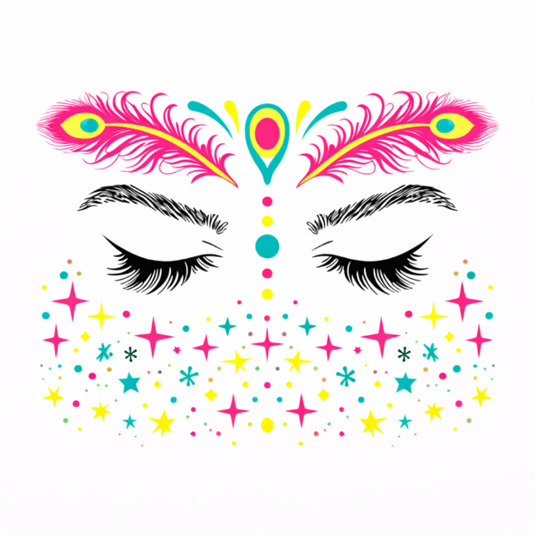 Neon Tattoo Gesicht Feder Ornament - FestivalStuff