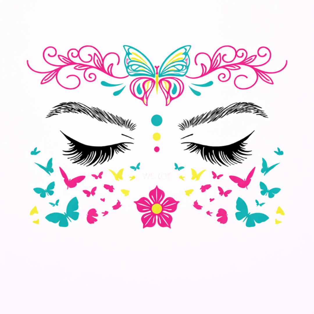 Neon Tattoo Gesicht Schmetterling Blume - FestivalStuff